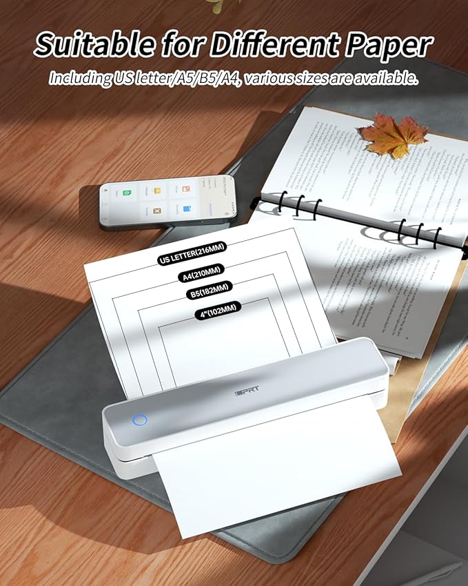iDPRT Portable Thermal Printer, MT610 Pro Wireless for Travel, 300DPI Bluetooth Inkless Printer Support 8.5" X 11" US Letter& A4&A5 Thermal Paper for Home, Compatible with iOS, Android, Laptop, White