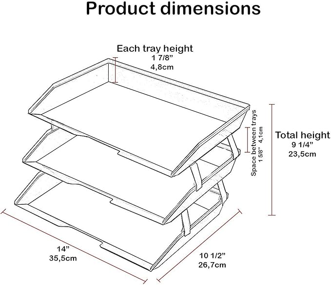 Acrimet Facility 3 Tier Letter Tray, Side Load, Letter Size/A4, Desktop File Organizer, Plastic (Black Color)