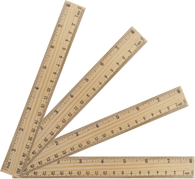 KINJOEK 72 Packs 8 Inch Wooden Rulers Bulk, 20cm Double Sided Pine Wood School Measuring Ruler for Home Student Office Use, 2 Scale