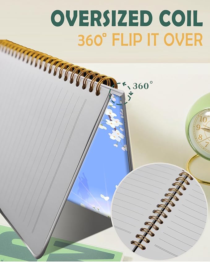 Ruled Spiral Writing Notebook,A5 Hardcover Lined College Journal for Women,Strong Twin-Wire Binding with Premium Paper,8.4" X 6",Perfect for School,Office,Home(Cherry Tree Mountain)