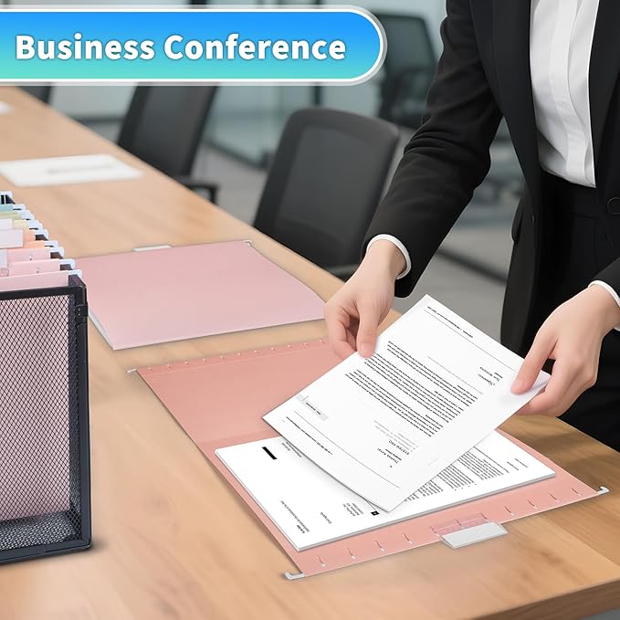 25-Pack Pastel Hanging File Folders, Letter Size (8.5"x11") with 1/5-Cut Tabs,25 Transparent Label Cards, 25 Sticker Labels–Home Office & Filing Cabinets