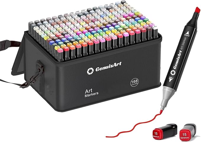 Alcohol Markers, Chisel & Fine Dual Tips,Paint Markers For Coloring, Drawing, Sketching, Card Making and DIY Patinting- Perfect for Adults and Kids (Black Barrel, 168)