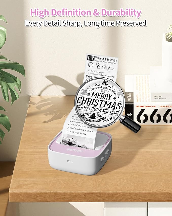 iDPRT Sticker Maker, Portable Thermal Printer with 1 Roll Sticker Paper, Bluetooth Inkless Printer Mini Label Maker for Study, DIY, Notes, Mini Label Maker with Multiple Template in Free App, Pink
