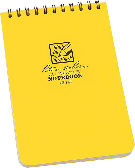 Rite in the Rain Weatherproof 4" x 6" Top Spiral Notebooks, Yellow Cover, Universal Pattern, 6 PACK (No. 146L6)