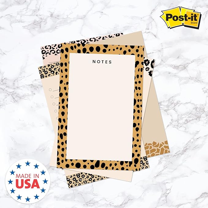 Modern Animal Print Sticky Notes / 4" x 6" Repositionable Sticky Note Pads/Five Unique Pattern Designs/Made in The USA