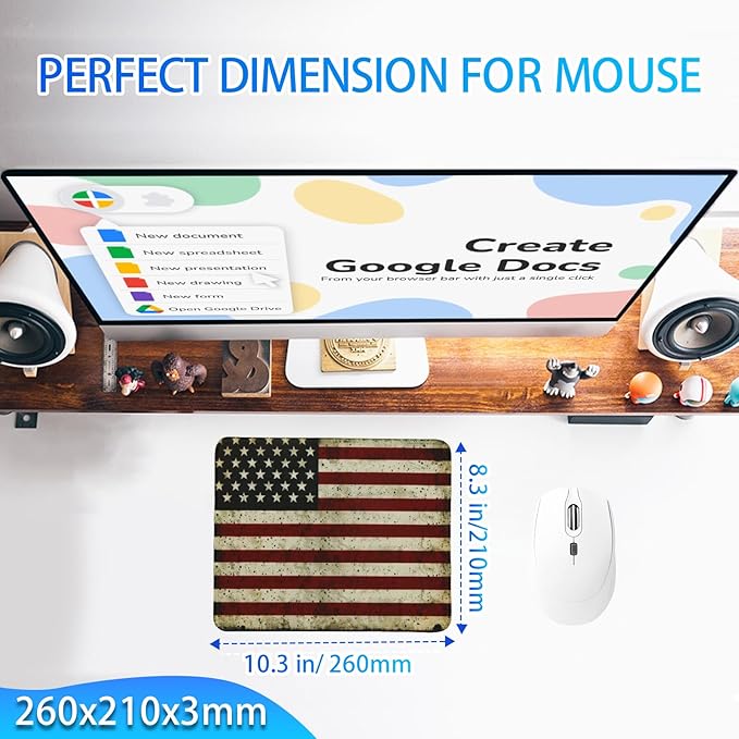 USA National Flag Gaming Mouse Pad, Large Mouse Pad for Desk Mat XL Mousepad, Stitched Edges Non-Slip Rubber Base Mouse Pads for Computers Laptop (USA Flag-Small-White)