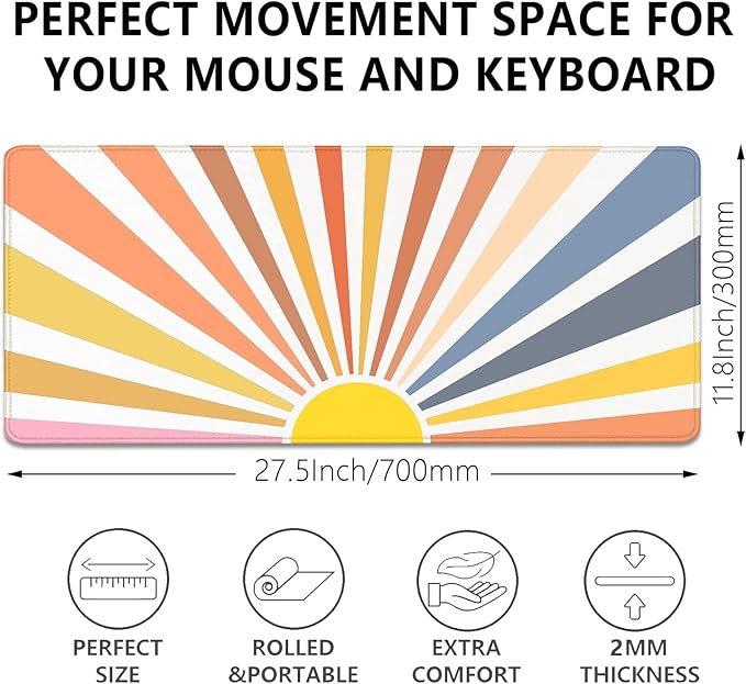 Straight Sun Rays Mouse Pad,XL Sunlight Mousepad Desk Pad with Stitched Edges,Non-Slip Waterproof Rubber Base Simplicity Mouse Mat Desk Mat for Office Computer Keyboard Laptop Home(27.5x11.8 in)