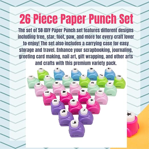 Scrapbook Paper Punch 26pc Mini Paper Hole Punchers w Case - All Different Crafting Designs Hole Punch for Greeting Cards, Scrapbooking, Arts & Crafts, Projects for Kid & Adults, Summer Camp, Gifts