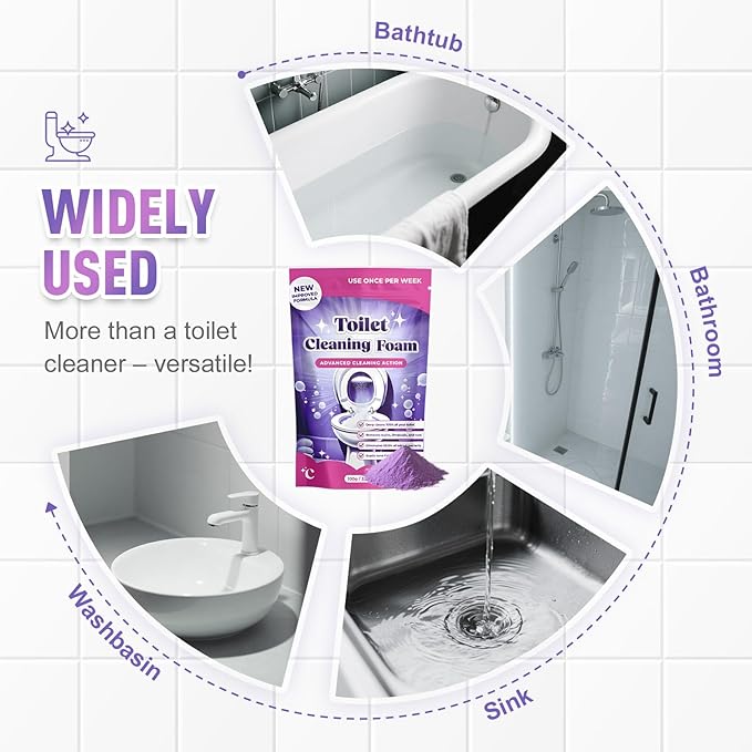 2pcs Toilet Cleaner, Toilet Bowl Cleaner Toilets Cleane, Self Activating Powder for Toilets Bowls Cleaning, Powerful Foaming Toilets Bowls Cleaner, Deep Cleaning (2, Blue) (2, Purple)