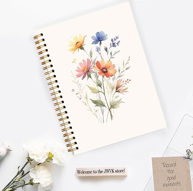 JWVK Vintage Wildflower Spiral Notebook, Rustic Cottagecore Floral Notebooks for Note Taking, Flower Botanical Journal for Writing, Floral Aesthetic Journal Journaling, 5.5x8.3 Inch