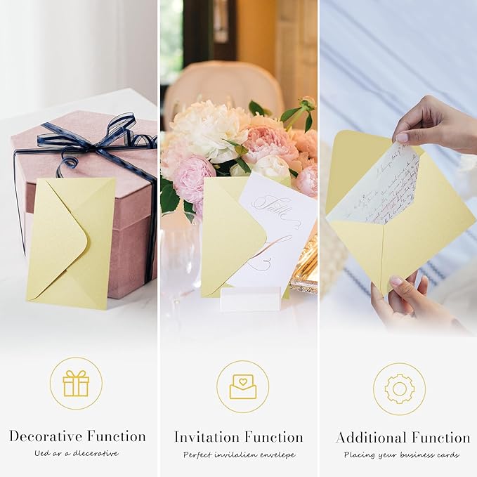 Shimmer Cream Envelopes 5.25 x 7.25 inches 100 PCS, Goefun A7 Euro Flap Envelopes with Gummed Seal for 5 x 7 Cards, Anniversaries, RSVP Invite, Wedding