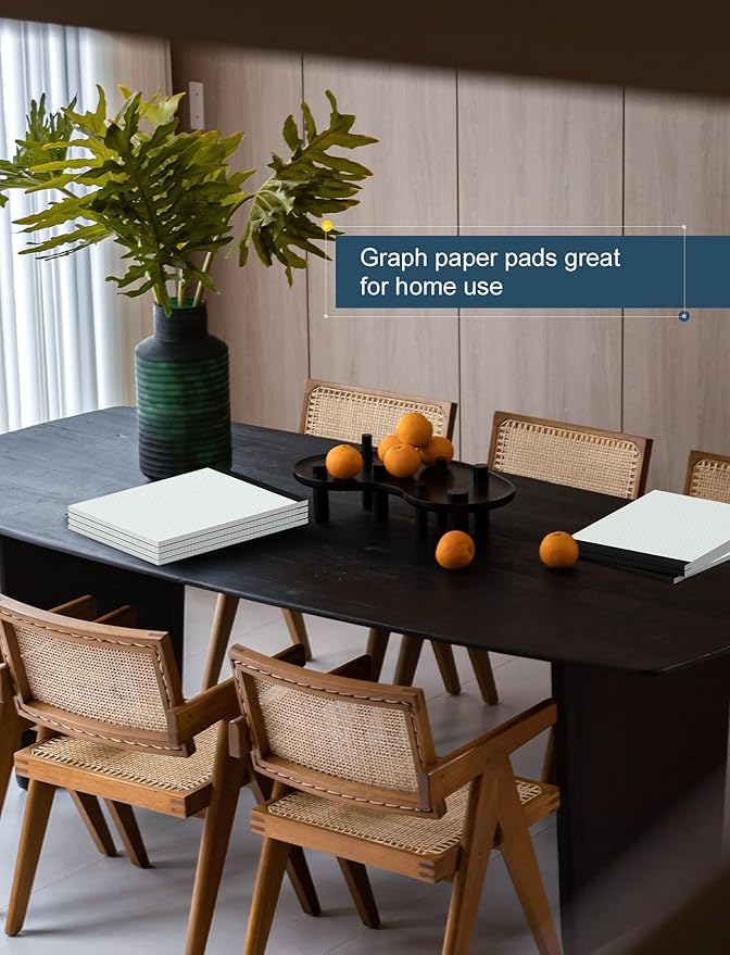 Graph Paper Pads 8.5 x 11, 6 Pack, 4x4 Blue Quad Grid Paper Pad, White Quadrille Pad 8-1/2" x 11", Easy Tears Off, Grid Notebook 8.5 x 11, White 70 GSM Graft Paper, 30 Sheets/Pad