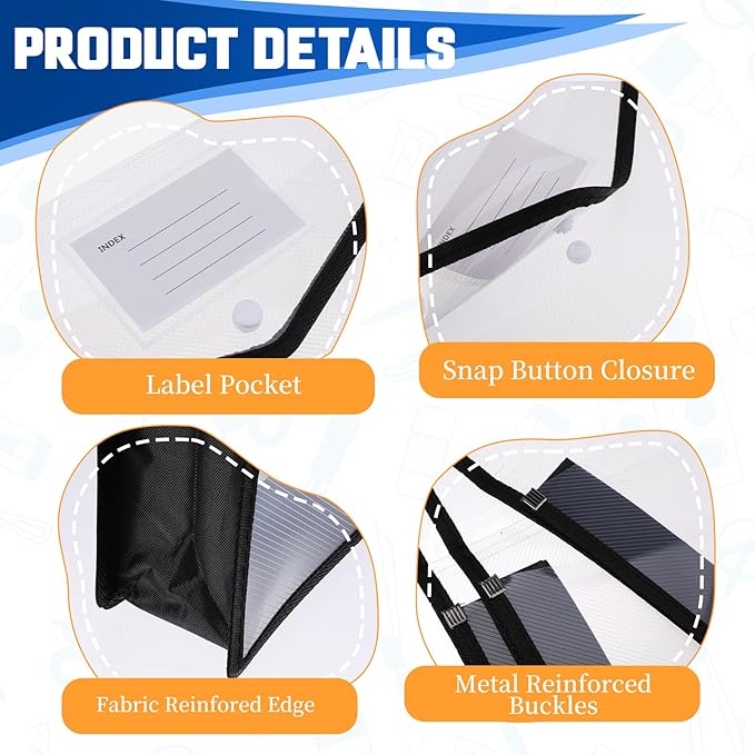 10-Pack Plastic File Folders Expanding Document Organizer with Snap Closure, Waterproof Transparent Pouch for Standard Letter Size Papers, Envelope Wallet with Card Slot & Durable PP Material