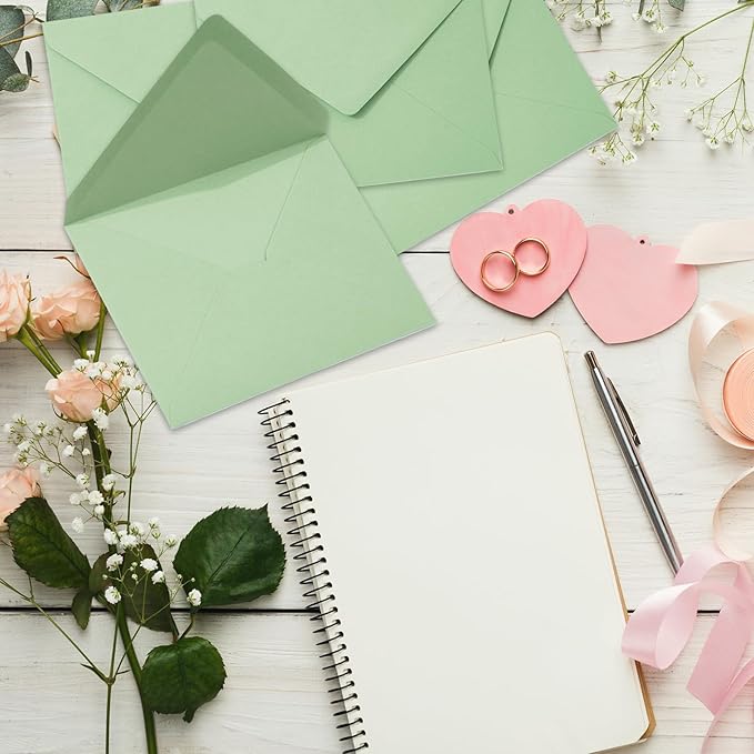 Whaline 50Pcs A7 Invitation Envelopes Set Pastel Green Greeting Card Envelopes V-Flap Envelope Gift Card Sleeves for Mailing Sending Card, 7.3x5.3 Inch