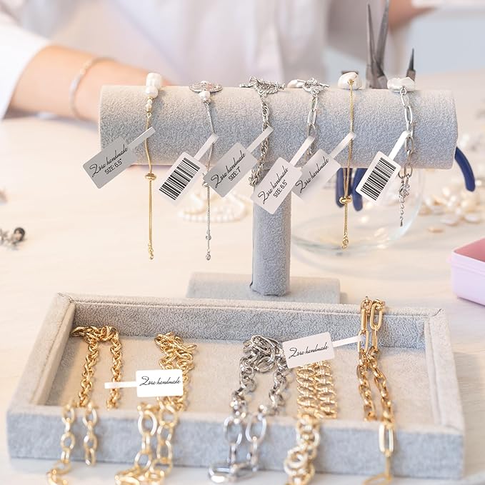 Phomemo Labels,Jewelry Price Tags - Self-Adhesive Sticker Labels Compatible with Phomemo M100/M110/M250 Label Printer,M110 Thermal Label for Cabel, 1.18 x 0.98 Inch (30x25mm+45mm),100PCS x 3 Roll