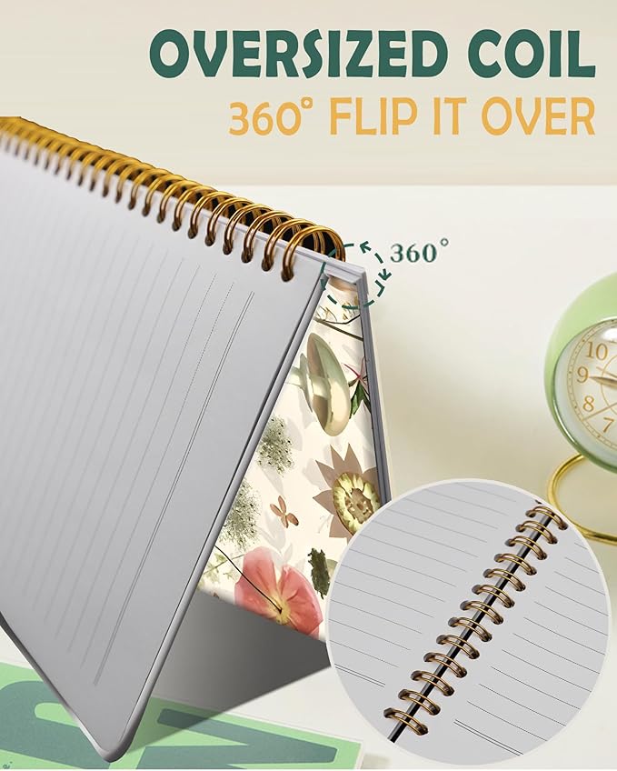 Ruled Spiral Writing Notebook,A5 Hardcover Lined College Journal for Women,Strong Twin-Wire Binding with Premium Paper,8.4" X 6",Perfect for School,Office,Home(Mushroom Garden)