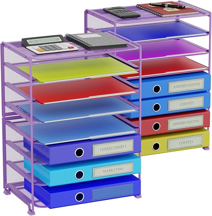 Simple Trending 2 Pack 8 Tier Letter Tray Paper - Mesh Desk File Organizer for Office School Desktop, Violet