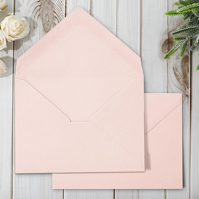 Whaline 50Pcs A7 Invitation Envelopes Set Blush Pink Greeting Card Envelopes V-Flap Envelopes Gift Card Sleeves for Mailing Envelopes Sending Card, 7.3x5.3 Inch