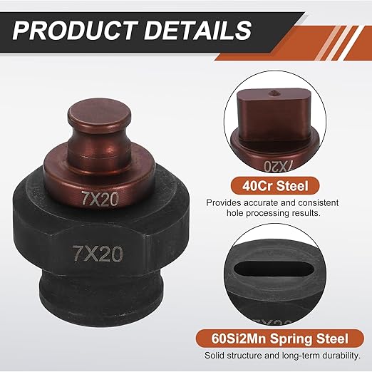 HARFINGTON Hydraulic Hole Punch Die 7x20mm Oval Hole 40Cr Steel Electric Punching Kit for MHP-20 JP-20 Electric Punching Machine, Burgundy & Black