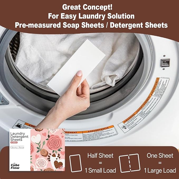 Laundry Detergent Sheets, Ebony Rose Scent - 100 Loads | 72-hour long lasting fragrance, Eco Friendly Sheets | Pre-Measured, Liquidless for Deep Clean | Hypoallergenic, Travel Laundry Soap Strips