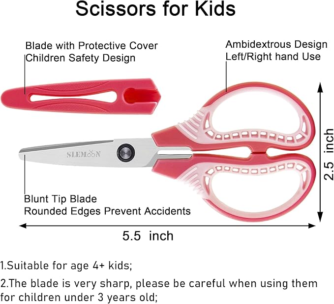 Kids Safety Scissors for Ages 4-6,6-8,8-11, 3-Pack 6'' Blunt Tip with Cover, Ambidextrous for Right & Left Hand, Soft Grip Handles,Premium Stainless Steel,Suit for School, Home, Craft Use