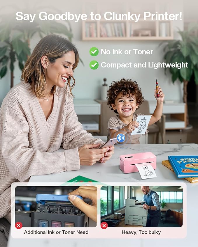 Bluetooth Thermal Shipping Label Printer, 2410BT 4x6 Label Printer for Small Business, Pink Label Printers Compatible with iPhone/Android & PC, Widely Used for Ebay, USPS, FedEx, Tiktok