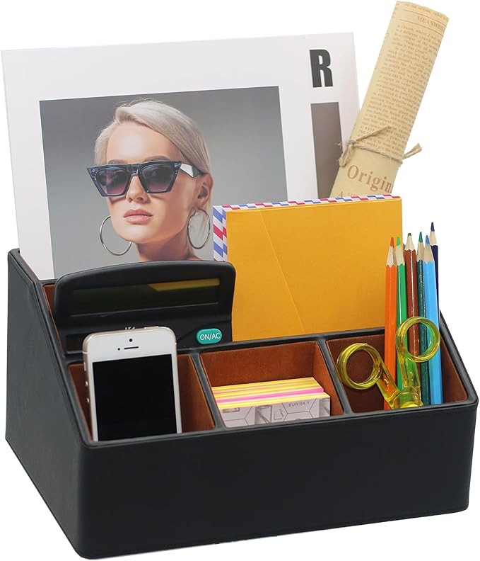 Desk Organizer, Mail Organizer Countertop, Bills Organizer, Mail Sorters, Magazine Holder, Desk Organizer and Accessories for Office Supplies, Brown, Black