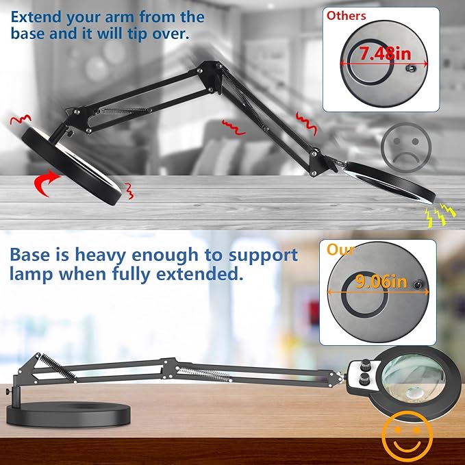 12X & 30X Magnifying Glass with Light, New Upgrade Infinite Color and Brightness Desk Lamp & Clamp, 2-in-1 LED Lighted Magnifier Stand for Craft Reading Hobby Soldering Puzzle Close Work- Black