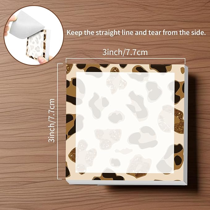 Sticky Notes, 2 Pads, 3x3 inches, Cute Colorful Fun Self-Stick Note Pads, Easy Post, Strong Adhesive Notepad Brown Leopard