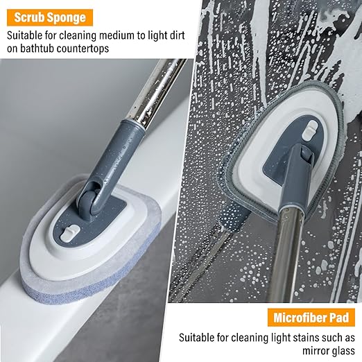 Sayene 4 in 1 Tile Shower Cleaner Brush, Long Handled Scrub Brush for Shower with Adjustable Long Handle Floor Scrub Brush for Cleaning Bathroom/Shower/Tub/Tile/Kitchen/Glass/Wall