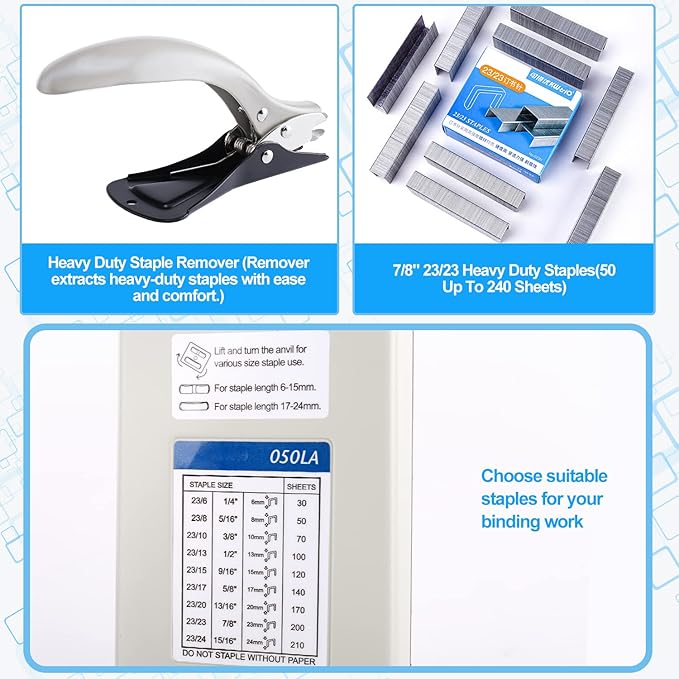 Effortless Industrial Stapler - Heavy Duty, High Capacity 240 Sheet Stapler with Staple Remover and 4000 Staples