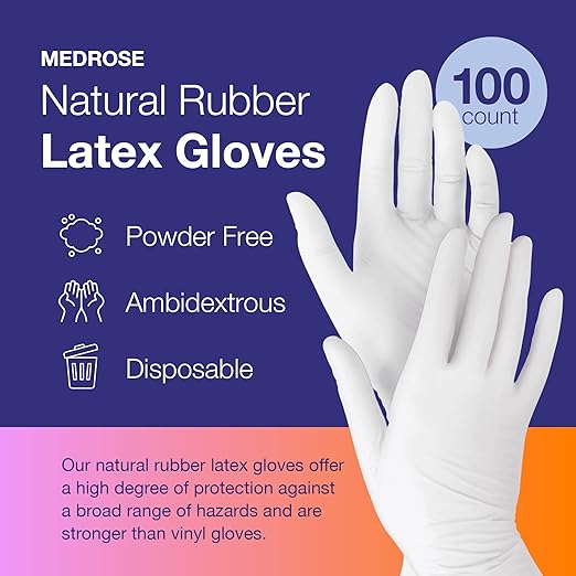 MedRose Medium Latex Gloves - 1000 Count Rubber Gloves - Disposable Gloves Powder Free, Waterproof, White