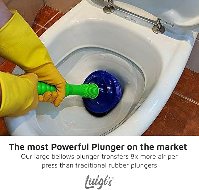 Luigi's Toilet Plunger - Unclogger Plungers for Bathroom - Heavy Duty Clog Remover with Effective Unblocker Bellows Design - Remover Tool to Unblock Toilet Blockage - Blue