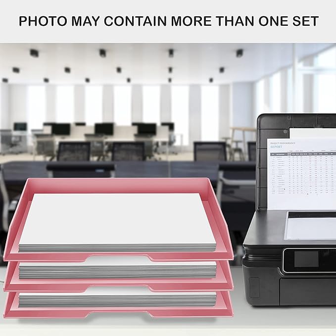 Acrimet Stackable Letter Tray Single Side Load, Plastic, Desktop File Organizer (Solid Pink Color) (1 Unit)