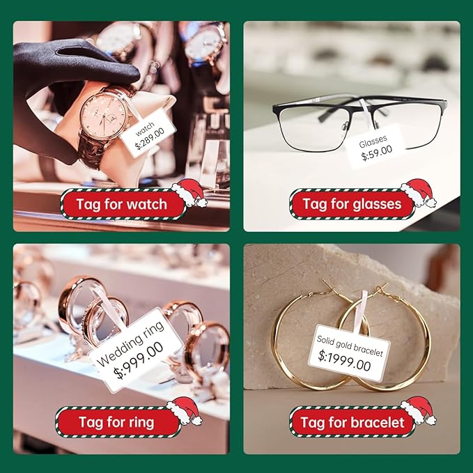 NEW1 Label Printer +4 Rolls Labels, 2 Inch Portable Inkless Bluetooth Label Maker for Small Business, Home, School, Automatic Label Recognition, Sticker Printer for Address Logo Barcode Clothing（Red）