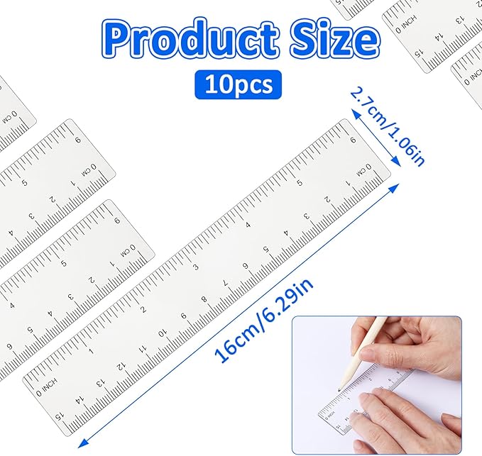 DIVINA VITAE 10 Pack Clear Ruler 6 Inch Small Plastic Ruler Transparent Straight Ruler Flexible Ruler Measuring Tool Rulers Bulk for Kids School Office Classroom, 576636_1_zWAU8HANR
