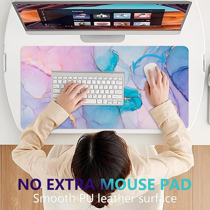 Desk Mat, Desk Pad Dual Leather Sided Desktop Mat for Office and Home,Desk Organization and Accessories Ideal for Large Mouse Pad and Desk Mats on Top of Desks (Blue Pink Marble 31.5"x 15.7")