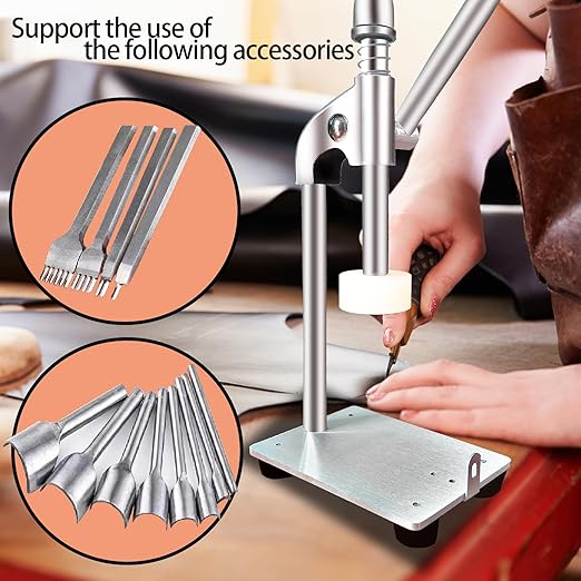 Leather Hole Puncher Leather Press Machine Hand Punching Machine Manual Press Puncher Punch Tools for DIY Craft，with Chuck,3 pcs PP Plate