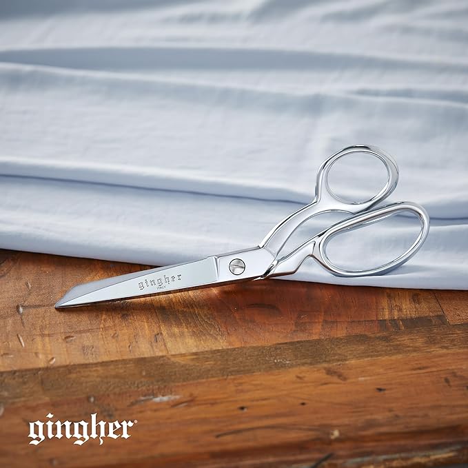 Gingher 8" Serrated Dressmaker's Fabric Scissors with Protective Sheath - 8" Stainless Steel Shears - Sharp Knife Edge Fabric Scissors - Silver