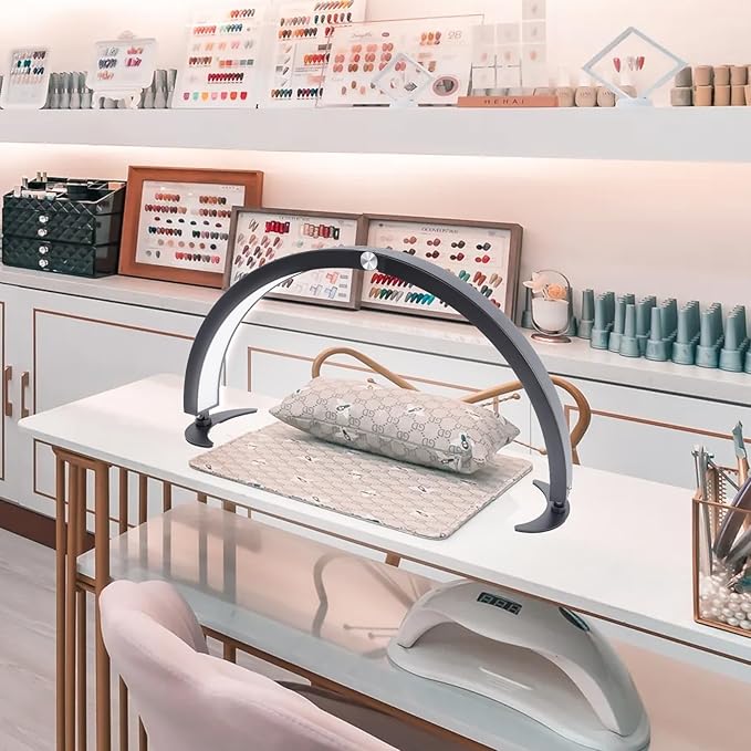 Half Moon Light for Nail Desk, 29in Half Moon Table Lamp Nail Desk Lamp with Wire Controller & Remote, Lash Light Lamp for Eyelash Extensions Tattoo PMU, 7 Cool/Warm Tones & 10 Brightness