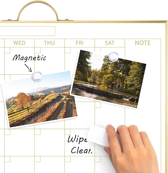 ARCOBIS Dry Erase Calendar with Cork Board for Wall, 12"x16" Double-Sided Calendar Whiteboard & White Board with Gold Frame, Magnetic Monthly Planning Board for Home, Office, School