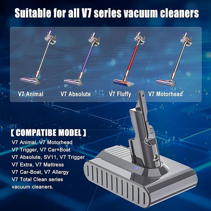 Bonacell Upgarded 7.0Ah Li-ion Replacement for Dyson V7 Compatible with Dyson SV11 V7 Motorhead Animal Trigger HEPA Absolute Handheld Vacuum Cleaners