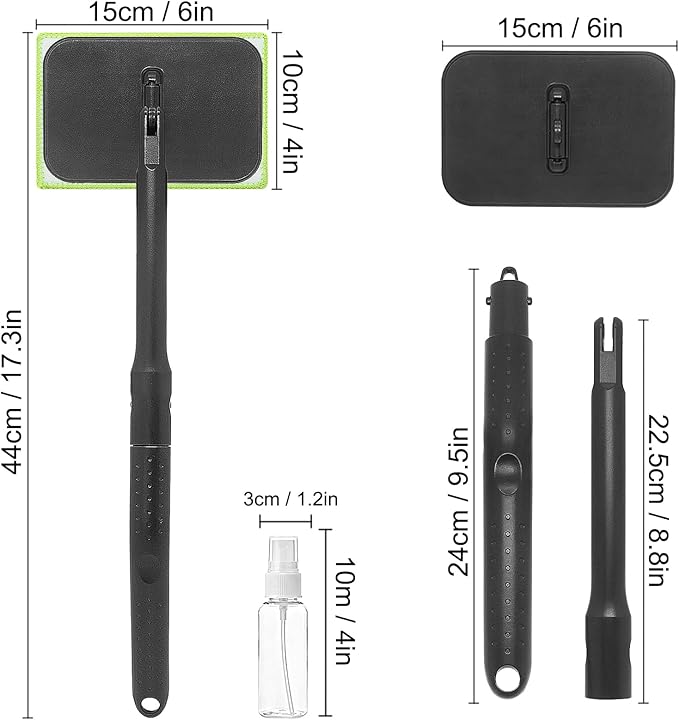 Miunice Windshield Cleaner Tool with 6 Reusable Magic Fiber Pads & Spray Bottle, Removable Handle Car Window Wiper Kit for Interior/Exterior Glass, Trucks, SUVs, RV (Dry & Wet Use)