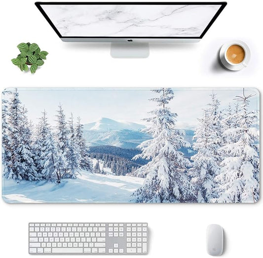 Auhoahsil Large Gaming Mouse Pad, Ice and Snow Theme XXL 35.4 x 15.7 in Desk Pad Stitched Non-Slip Rubber Long Computer Mousepad Thin Extended Full Size Desk Mat for Desktop, Laptop, Wireless Mice