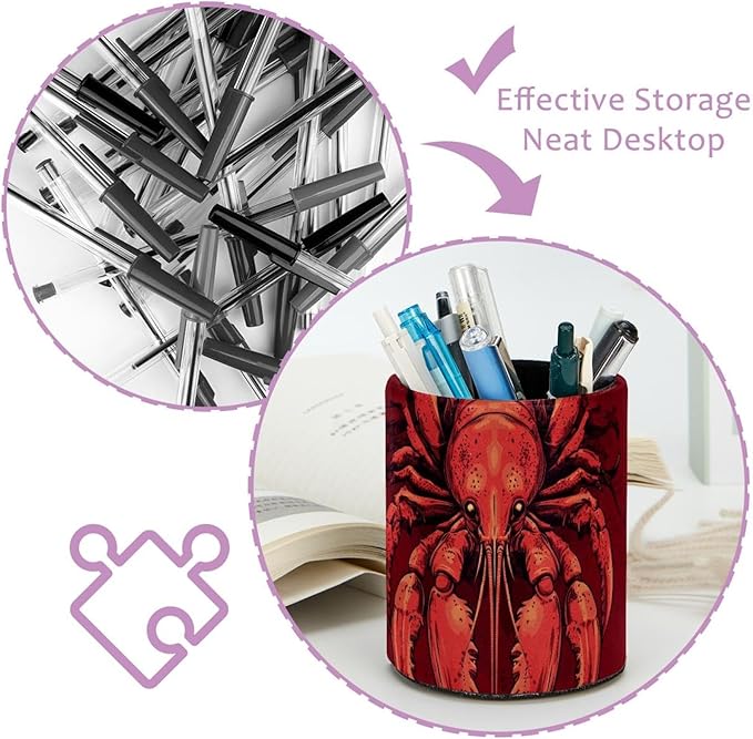 _Red lobster (1) Pencil Box, Multiple-Use Desk Writing Stationary Organizer Pen Holder Cups Office School Supplies Storage