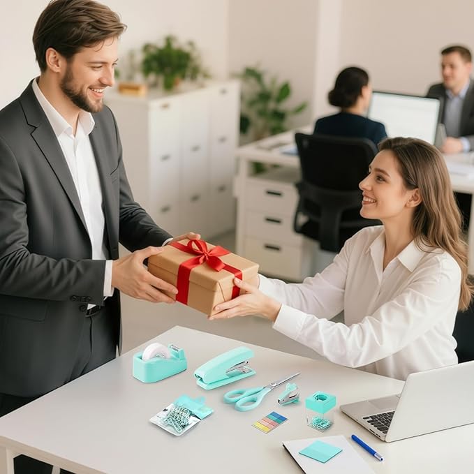 Teal Office Supplies, Teal Office Supplies and Accessories, Mint Green Stapler and Tape Dispenser Set for Women, Green Office Desk Accessories, Office Gift for Women, Office Lady, Coworkers
