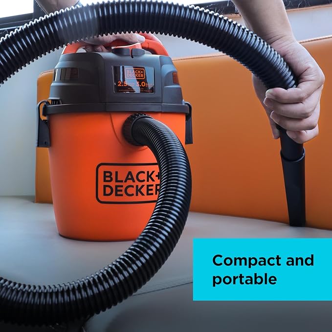BLACK+DECKER 2.5 Gallon Shop Vac, 3 Peak HP Wet Dry Vacuum with Powerful Suction, Portable for Garage Car and Home Use, Pet Hair Cleaning, Accessories Included, BDXV18134PA