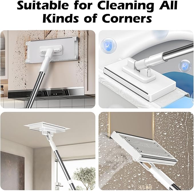 Mini Sweeper Mop,Masthome Reusable Clamp Mop with Short Stainless Steel Handle,1 Second Installation,Flat Dust Mops for House Wall,Bathroom, Windows, Corners, Includes 1 Sweeping Cloth
