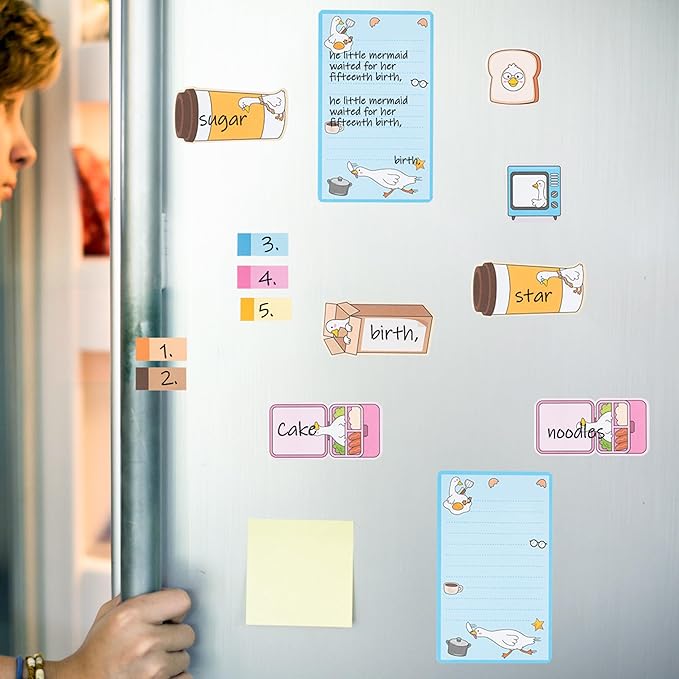 B1ykin Sticky Notes Set, Cartoon Theme Cute Self-Stick Notes Pad Teacher Appreciation Gifts, Self-Adhesive Writing Memo Pages Sticky to Do Notepad Thank You Gift for School (Funny Silly Goose)