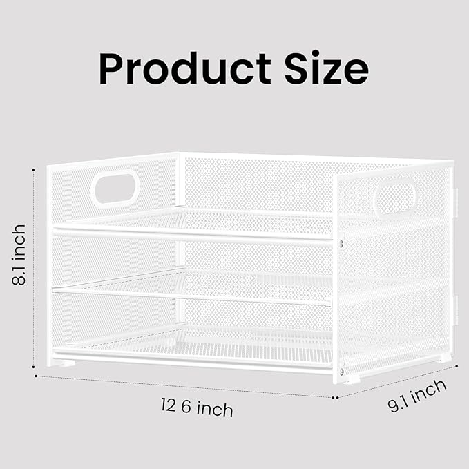 Subekyu 2-Pack 3-Tier White Metal Mesh Desk Paper Letter Tray & File Sorter Organizer with Handle + 1 Sliding Tray for Desk, Home, Office, School Supplies, A4 Paper and Accessories Storage